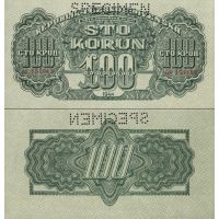 Чехословакия 100 крон 1944г. №48 (перфорация SPECIMEN)