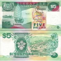 Сингапур 5 долларов 1989г. №19 (типография Thomas De La Rue and Company Limited)
