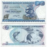 Зимбабве 2 доллара 1980-94г. №1 (1980г.-8у.е., 1983г.-6у.е.) в наличии 1980г.