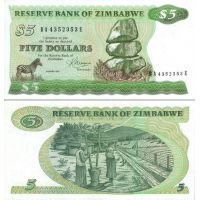 Зимбабве 5 долларов 1980-94г. №2