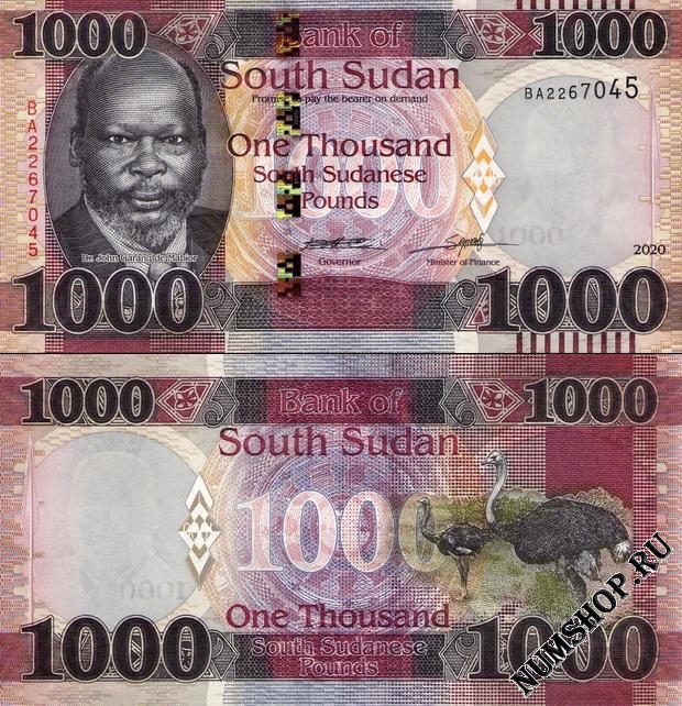 Южный Судан 1000 фунтов 2020г.