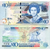 Восточные Карибы 10 долларов 2016г. №52b (широкая защитная полоса)