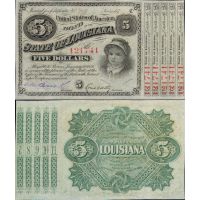 США (Луизиана) 5 долларов 1886г. с купонами