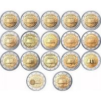 Евросоюз 2 евро 2007г. /50-летие Римскому договору/ (полный набор из 17-и монет, включая Словению и Германия по монет.дворам) в капсулах и коробке