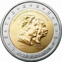 Люксембург 2 евро 2005г. /Три годовщины: 50-летие Великому герцогу Анри Нассау, 5-ая годовщина его вступления на трон и 100-ая годовщина смерти Великого герцога Адольфа/