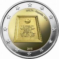 Мальта 2 евро 2015г. /Провозглашение Ресублики Мальта 1974г./