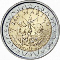 Сан-Марино 2 евро 2005г. /Всемирный год физики /Галилео Галилей/ в буклете